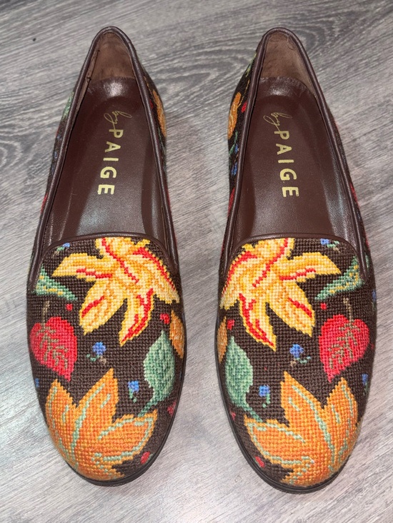 PAIGE Shoes - PAIGE Brown Floral Needlepoint Loafers with Yellow & Red Embroidery